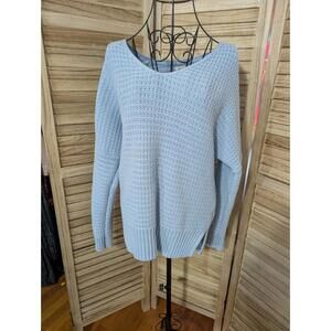 Rachel Zoe  Sweater Womens Large Blue Crochet Knit Long Sleeve %60 Cotton Blend